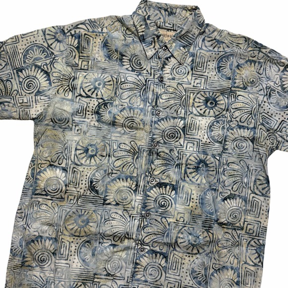 Johari West Other - Johari West Batik Hawaiian Shirt Men's Large Blue 100% Cotton Short Sleeve Beach